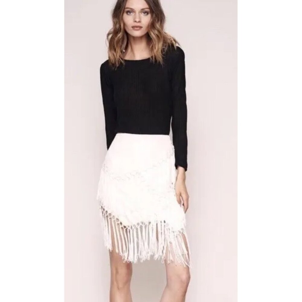 The Jetset Diaries Sahara Fringe Mini Skirt Women XS White Asymmetrical Tassel